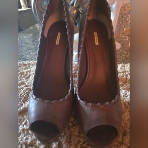 Chic Brown Peep-Toe Heels